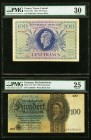 France Tresor Central 100 Francs 1943 Pick 105a PMG Very Fine 30. Germany Reichsbanknote 100 Reichsmark 1924 Pick 178 PMG Very Fine 25. Stains on pick...