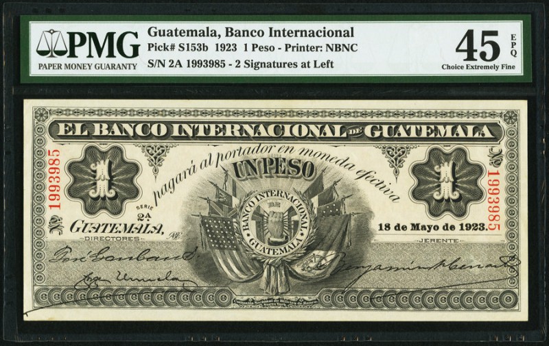 Guatemala Banco Internacional De Guatemala 1 Peso 18.5.1923 Pick S153b PMG Choic...