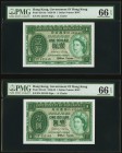 Hong Kong Government of Hong Kong 1 Dollar 1.7.1959 Pick 324Ab Two Consecutive Examples PMG Gem Uncirculated 66 EPQ. 

HID09801242017
