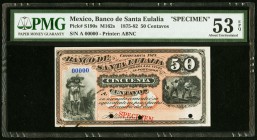 Mexico Banco de Santa Eulalia 50 Centavos S190s Specimen PMG About Uncirculated 53 EPQ. Three POCs; retained chad.

HID09801242017