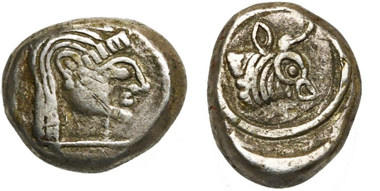 COLCHIDE, AR hémidrachme, vers 400 av. J.-C. D/ T. fém. de style archaïque à d. ...