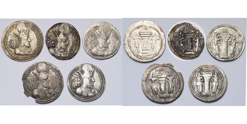 ROYAUME SASSANIDE, Shapur Ier (241-272), lot de 5 drahms: sans marque (2, dont 1...