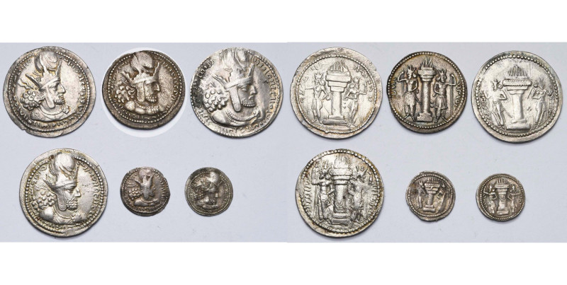 ROYAUME SASSANIDE, Shapur Ier (241-272), lot de 6 p.: drahm (4), variantes avec ...