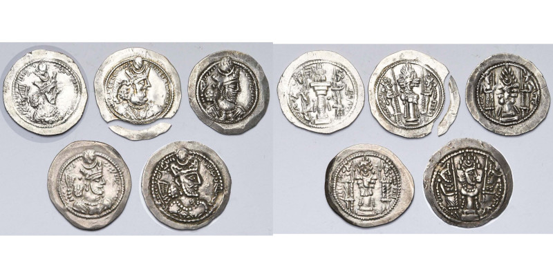 ROYAUME SASSANIDE, Bahram V (420-438), lot de 5 drahms: sans buste dans les flam...