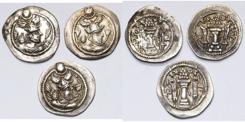 ROYAUME SASSANIDE, Peroz (457-483), lot de 3 drahms, couronne ailée, avec la let...