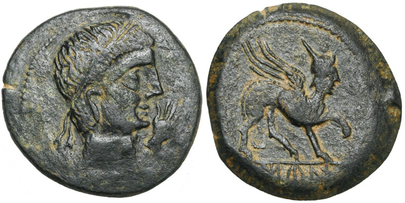 ESPAGNE, CASTULO, (Cazlona), AE as, 1er s. av. J.-C. D/ T. masc. diad. à d. Deva...