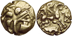 ARMORIQUE, Baiocasses, AV statère d'électrum, 2e-1er s. av. J.-C. Type au sanglier. Classe II. D/ T. à d., les cheveux disposés en grosses mèches, un ...