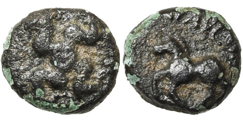 GAULE BELGIQUE, Eburones, AE bronze, fin du 1er s. av. J.-C. Classe I. D/ Quatre...