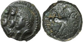 GAULE BELGIQUE, Remi, AE bronze, après 52 av. J.-C. D/ Trois b. accolés à g. Devant, REMO. R/ Bige conduit à g. par une Victoire. En dessous, REMO. Sc...