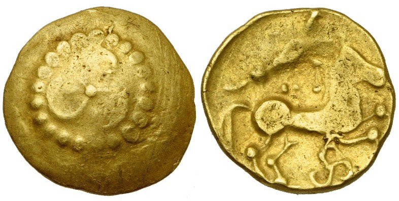 GAULE BELGIQUE, Treviri, AV quart de statère, 2e s. av. J.-C. Type au triskèle. ...