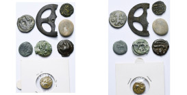 lot de 6 p.: Carnutes, bronze à l'aigle et à l'aiglon; Remi, potin au sanglier et à la tête humaine de f., potin au personnage au torque, bronze aux 3...