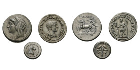 lot de 3 faux de Becker en étain: Sicile, Syracuse, Hiéron II, 5 litres; Emissions siculo-puniques, 1/2 sheqel; Hostilien César, aureus. Hill, Becker,...
