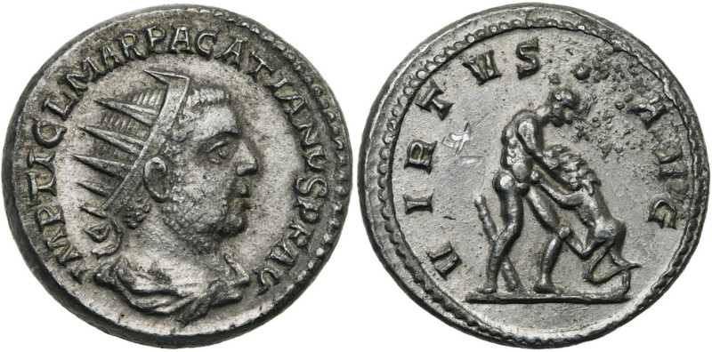 PACATIEN (136-138), antoninien. Faux de Becker en étain. D/ IMP TI CL MAR PACATI...