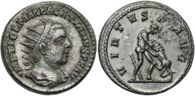 PACATIEN (136-138), antoninien. Faux de Becker en étain. D/ IMP TI CL MAR PACATIANVS PF AV B. r., dr. à d. R/ VIRTVS AVG Hercule luttant avec le lion ...