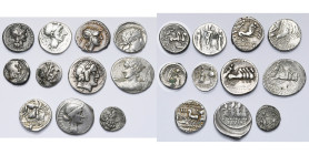 lot de 3 quinaires et 8 deniers: M. Cipius, Cr. 289/1; Cn. Blasio, Cr. 296/1d; D. Silanus, Cr. 337/3; C. Vibius Pansa, Cr. 342/5; M. Cato, quinaire, C...