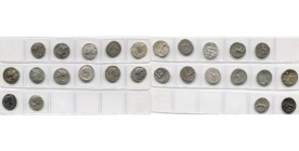 lot de 13 deniers: L. Postumius Albinus, Cr. 252/1 (fourré); M. Opeimius, Cr. 254/1; T. Cloulius, Cr. 260/1; C. Porcius Cato, Cr. 274/1; Q. Curtius et...
