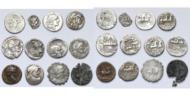 lot de 12 p., dont 10 deniers: victoriat (fourré); sesterce (ébréché); C. Scribonius (?), Cr. 201/1; C. Renius, Cr. 231/1; L. Antestius Gragulus, Cr. ...