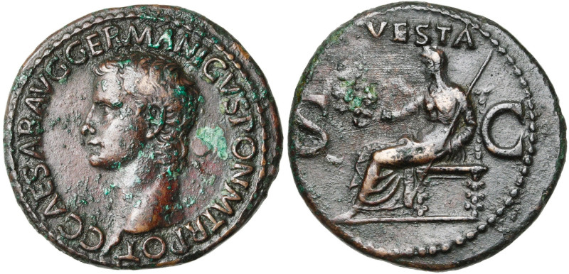 CALIGULA (37-41), AE as, 37-38, Rome. D/ C CAESAR AVG GERMANICVS PON M TR POT T....