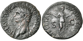 CLAUDE (41-54), AE as, 41-50, Rome. D/ TI CLAVDIVS CAESAR AVG P M TR P IMP T. à g. R/ LIBERTAS AVGVSTA/ S-C Libertas deb. à d., ten. un pileus, la mai...