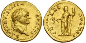 VESPASIEN (69-79), AV aureus, 78-79, Rome. D/ CAESAR VESPASIANVS AVG T. l. à d. R/ CERES AVGVST Cérès deb. à g., ten. un épi de blé et deux pavots de ...