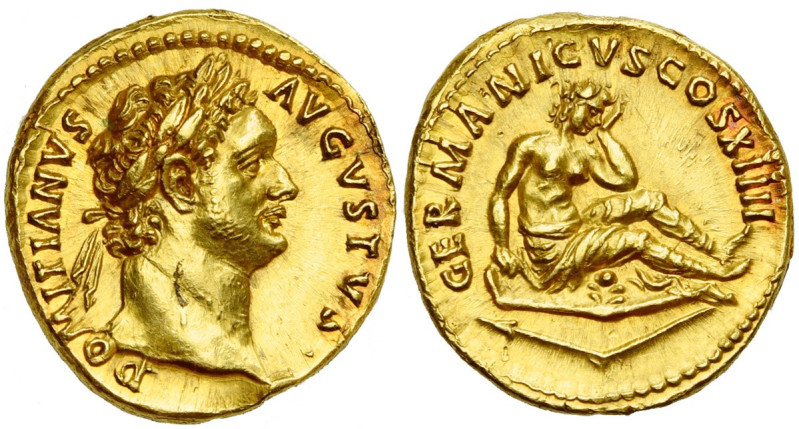 DOMITIEN Auguste (81-96), AV aureus, 88, Rome. D/ DOMITIANVS AVGVSTVS T. l. à d....