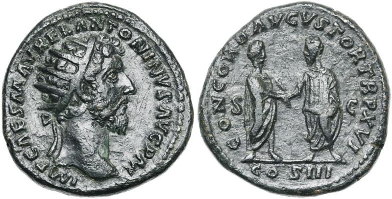 MARC AURELE Auguste (161-180), AE dupondius, 161-162, Rome. D/ IMP CAES M AVREL ...