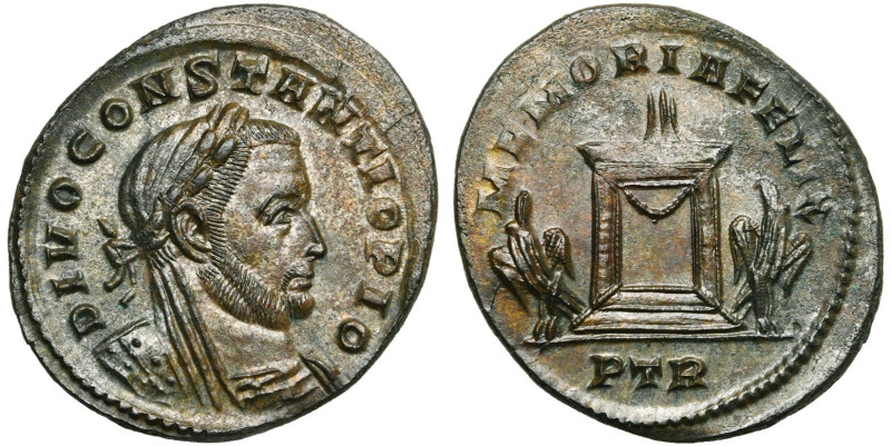 CONSTANCE CHLORE divinisé, AE follis, 307-308, Trèves. Frappé sous Maxence. D/ D...