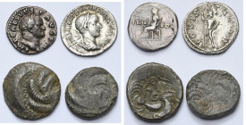 lot de 4 p.: Vespasien, denier, R/ Vesta; Gordien III, denier, R/ Zeus; Armorique, Coriosolites, statère (2).

Beau à Très Beau / Fine - Very Fine...