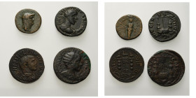 PISIDIE, ANTIOCHE, lot de 4 bronzes: Gordien III, Philippe Ier, Volusien, R/ Un étendard entre deux aigles légionnaires; Lydie, Maionia, Néron, R/ Sta...