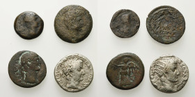 EGYPTE, ALEXANDRIE, lot de 3 dioboles et 1 tétradrachme: Auguste, an 39, R/ B. du Nil; an 42, R/ Inscription dans une couronne, Niké; Tibère, tétradra...