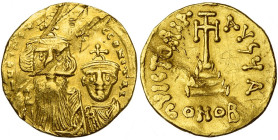 Constant II (641-668), AV solidus, 654-659, Constantinople. Off. A. D/ B. de f. de Constant II avec longue barbe et de Constantin IV. Entre leurs t., ...