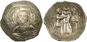 Alexis Ier Comnène (1081-1118), histamenon en argent, 1082-1087, Thessalonique. D/ B. nimbé du Christ de f., ten. les Evangiles. R/ Saint Demetrios et...