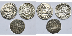 CAROLINGIENS, Louis le Pieux (814-840), lot de 3 p.: denier au temple, 822/823-840, atelier indéterminé (2); type immobilisé, 12e-13e s., Saint-Mauric...