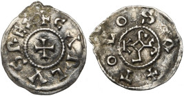 CAROLINGIENS, Charles le Chauve (840-877), AR obole, Toulouse. D/ + CΛRLVS REX Croix. R/ + TOLOSΛ Monogramme carolin (avec L rétrograde). M.G. 1098; P...