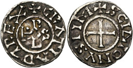 CAROLINGIENS, Charles le Chauve (840-877), AR denier, 864-877, Saint-Denis. D/ + CRΛTIΛ D-I REX Monogramme carolin. R/ + SCI ΔIONVSII M Croix. M.G. 84...