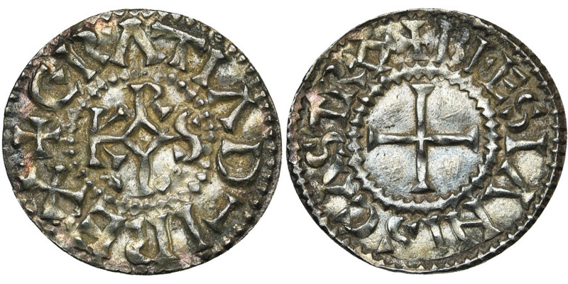 CAROLINGIENS, Charles le Chauve (840-877), AR denier, 864-877, Blois. D/ + GRΛTI...