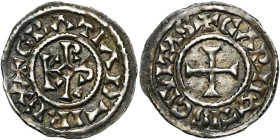 CAROLINGIENS, Charles le Chauve (840-877), AR denier, 864-877, Chartres. D/ + CRΛTIΛ D-I REX Monograme carolin. R/ + CΛRNTIS CIVITΛS Croix. M.G. 933;...