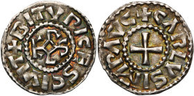 CAROLINGIENS, Charles le Chauve (840-877) ou Charles le Gros (879-887), AR denier, à partir de 876, Bourges. Au titre d'empereur. D/ + CΛRLVS IMP ΛVC ...