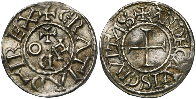 CAROLINGIENS, Eudes (888-897), AR denier, Angers. D/ + GRΛTIΛ D-I REX Dans le ch...