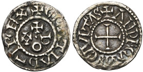 CAROLINGIENS, Eudes (888-897), AR obole, Angers. D/ + GRΛTIΛ D-I REX Dans le champ, +//D/O autour d'un point. R/ + ΛNDECΛVIS CIVITΛS Croix pattée. M....