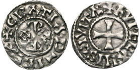 CAROLINGIENS, Raoul (923-936), AR denier, Orléans. D/ + CRΛTIΛ D-I REX Monogramme de Rodulfus imitant celui d'Odo rex. R/ + ΛVRELIΛNIS CIVITΛ Croix. M...