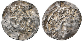 ALLEMAGNE, AIX-LA-CHAPELLE, AR denier anonyme, vers 1060-1080. D/ B. couronné de Charlemagne de f. A d., une étoile. R/ Aigle à g., la t. tournée à d....