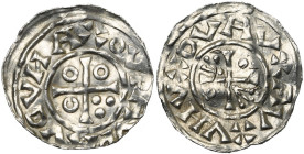 BOHEME, Duché, Boleslav III (999-1002/1003), AR denier, Prague. D/ Croix cantonnée de trois annelets et un groupe de trois globules. R/ Croix cantonné...