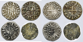 FRANCE, Royaume, lot de 4 p.: Louis VI (1108-1137), denier, Orléans; Louis VII (1137-1180), denier, Paris (3e type), Bourges et Laon (avec l'évêque Ga...
