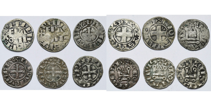 FRANCE, Royaume, lot de 6 p.: Philippe II Auguste (1180-1223), denier, Paris, Mo...