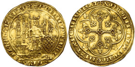 FRANCE, Royaume, Philippe VI de Valois (1328-1350), AV écu d'or à la chaise, 3e émission (janvier 1348). D/ Le roi assis dans une stalle gothique, ten...