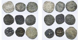 FRANCE, Royaume, Philippe VI de Valois (1328-1350), lot de 9 p.: gros à la couronne, double parisis (2e, 3e et 4e types), double tournois (1er et 2e t...