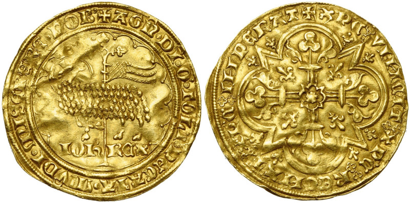 FRANCE, Royaume, Jean II le Bon (1350-1364), AV mouton d'or, janvier 1355. D/ Da...