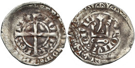 FRANCE, Royaume, Jean II le Bon (1350-1364), billon blanc à l'épi, 1e émission (janvier 1352). D/ Croix coupant la légende intérieure: + IO-HAN-NES- R...