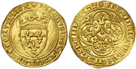 FRANCE, Royaume, Charles VI (1380-1422), AV écu d'or à la couronne, 3e émission (septembre 1389), point 11e, Saint-Pourçain. D/ Ecu de France couronné...